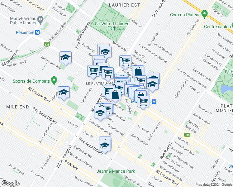 map of restaurants, bars, coffee shops, grocery stores, and more near 4853 Rue de Grand-Pré in Montreal
