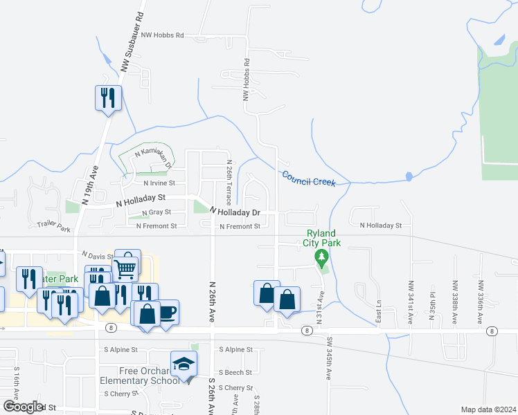 map of restaurants, bars, coffee shops, grocery stores, and more near 2778 North Holladay Drive in Cornelius