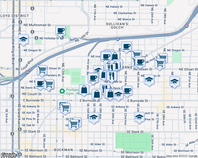 map of restaurants, bars, coffee shops, grocery stores, and more near in Portland