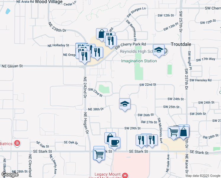 map of restaurants, bars, coffee shops, grocery stores, and more near 2248 Southwest Brink Avenue in Troutdale