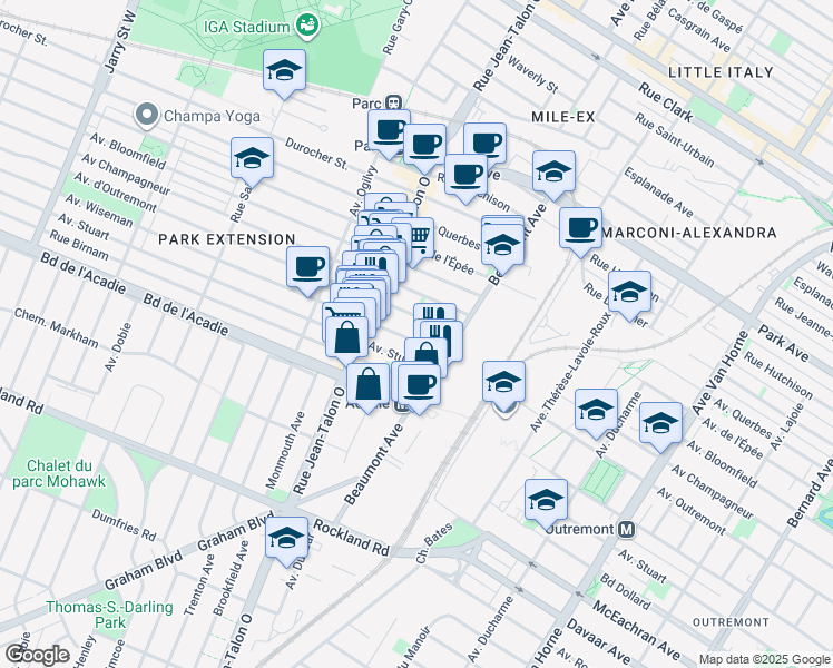 map of restaurants, bars, coffee shops, grocery stores, and more near in Montreal