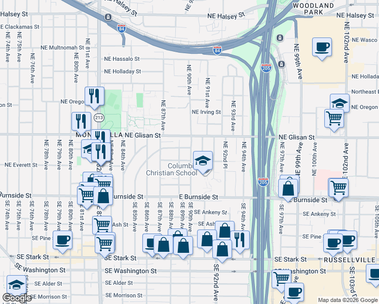 map of restaurants, bars, coffee shops, grocery stores, and more near 311 Northeast 90th Avenue in Portland