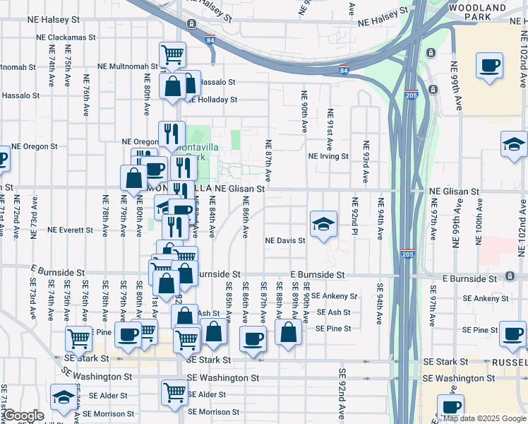 map of restaurants, bars, coffee shops, grocery stores, and more near 309 Northeast 87th Avenue in Portland