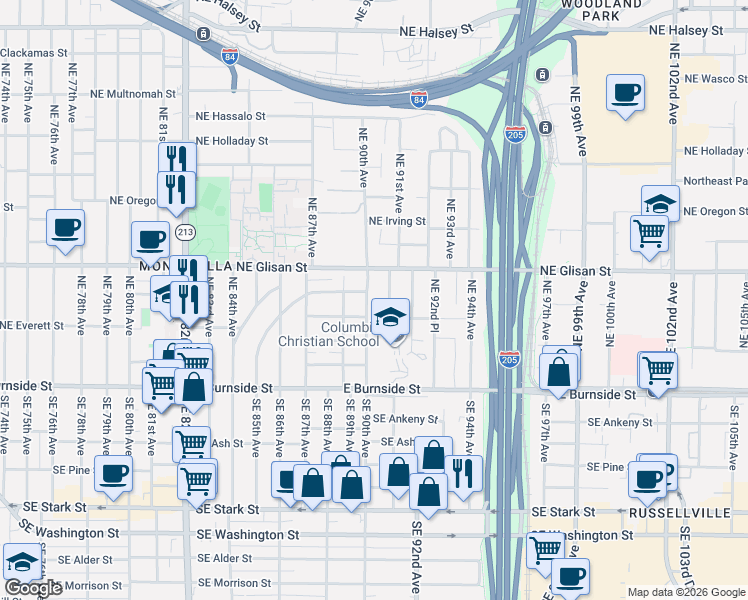 map of restaurants, bars, coffee shops, grocery stores, and more near 311 Northeast 90th Avenue in Portland