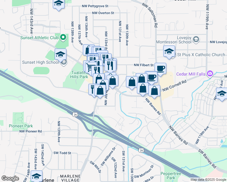 map of restaurants, bars, coffee shops, grocery stores, and more near in Washington County