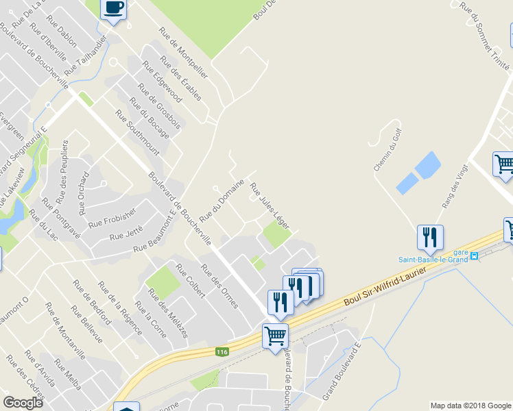 map of restaurants, bars, coffee shops, grocery stores, and more near 2009 Place Jules-Léger in Saint-Bruno-de-Montarville