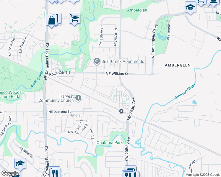 map of restaurants, bars, coffee shops, grocery stores, and more near 629 Northeast Autumncreek Way in Hillsboro