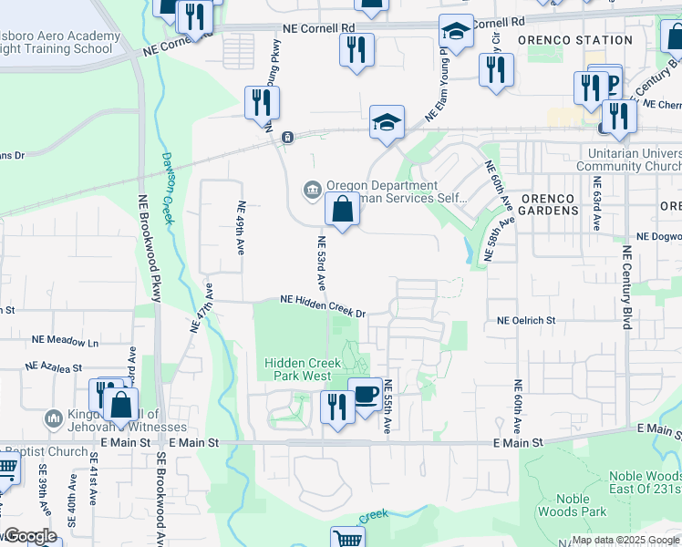 map of restaurants, bars, coffee shops, grocery stores, and more near 450 NE 53rd Ave in Hillsboro