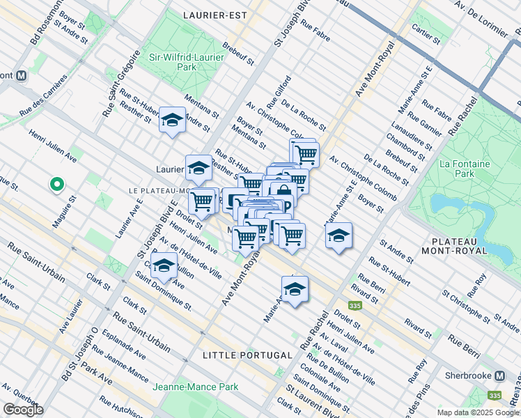 map of restaurants, bars, coffee shops, grocery stores, and more near in Montreal