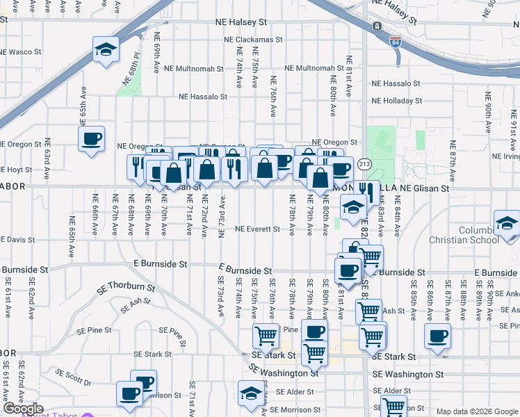 map of restaurants, bars, coffee shops, grocery stores, and more near 360 Northeast 75th Avenue in Portland