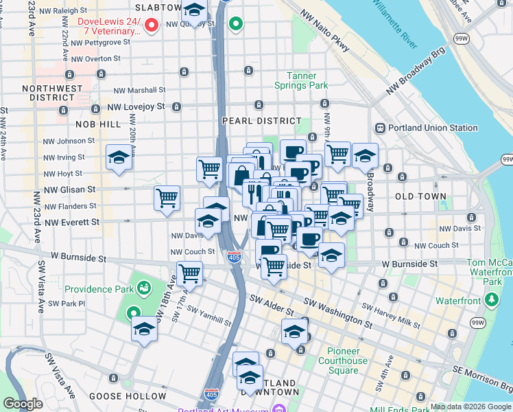 map of restaurants, bars, coffee shops, grocery stores, and more near 234 Northwest 14th Avenue in Portland