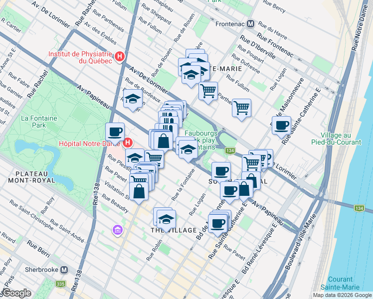 map of restaurants, bars, coffee shops, grocery stores, and more near 1830 Avenue Lalonde in Montréal