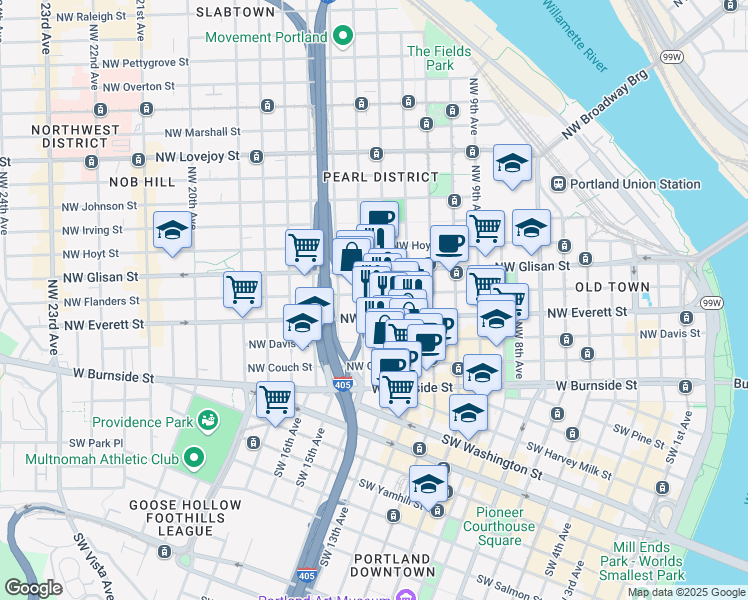 map of restaurants, bars, coffee shops, grocery stores, and more near 234 Northwest 14th Avenue in Portland