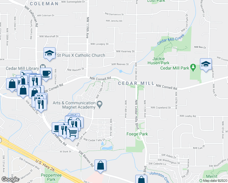 map of restaurants, bars, coffee shops, grocery stores, and more near 736 Northwest 118th Avenue in Portland