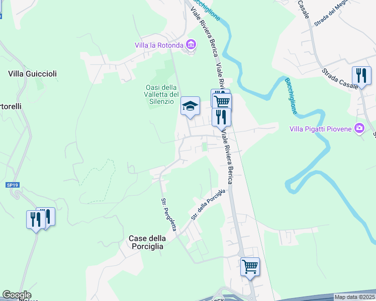 map of restaurants, bars, coffee shops, grocery stores, and more near 15 Via Vulcano in Vicenza