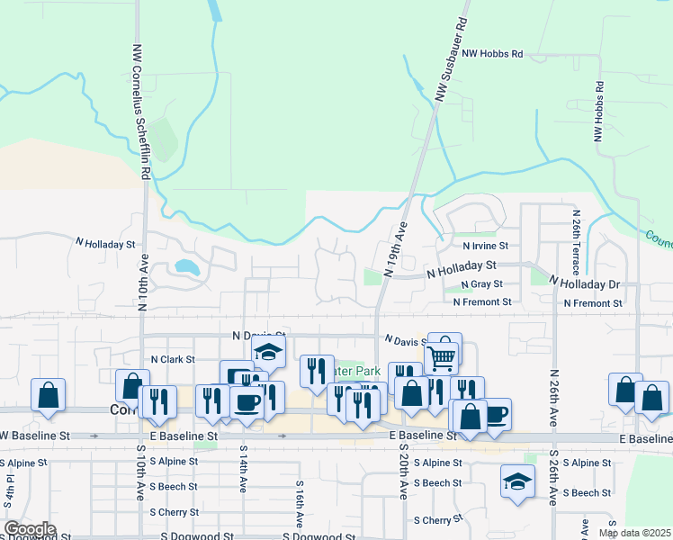 map of restaurants, bars, coffee shops, grocery stores, and more near 507 North 19th Avenue in Cornelius