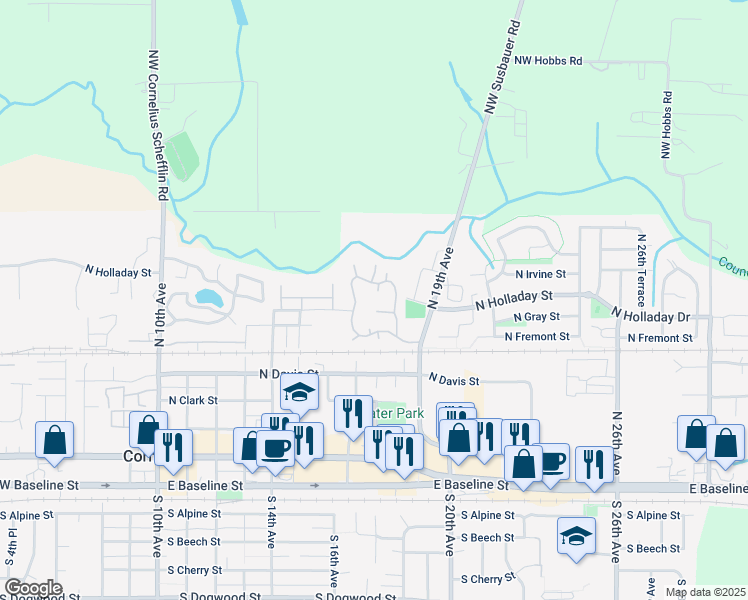 map of restaurants, bars, coffee shops, grocery stores, and more near 507 North 19th Avenue in Cornelius