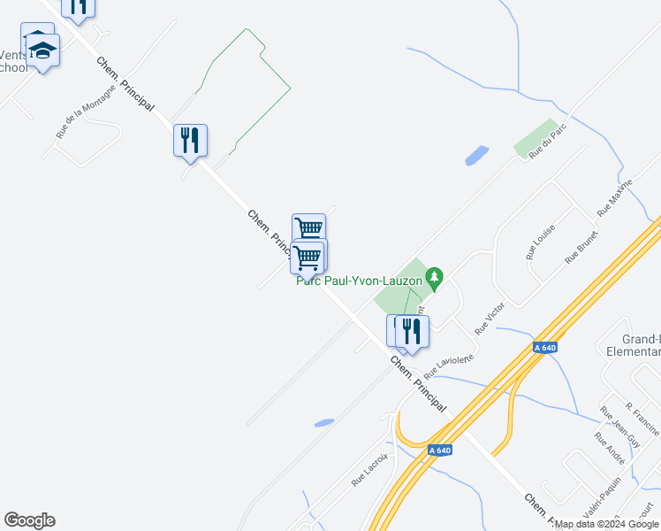 map of restaurants, bars, coffee shops, grocery stores, and more near 940 Chemin Principal in Laurentides