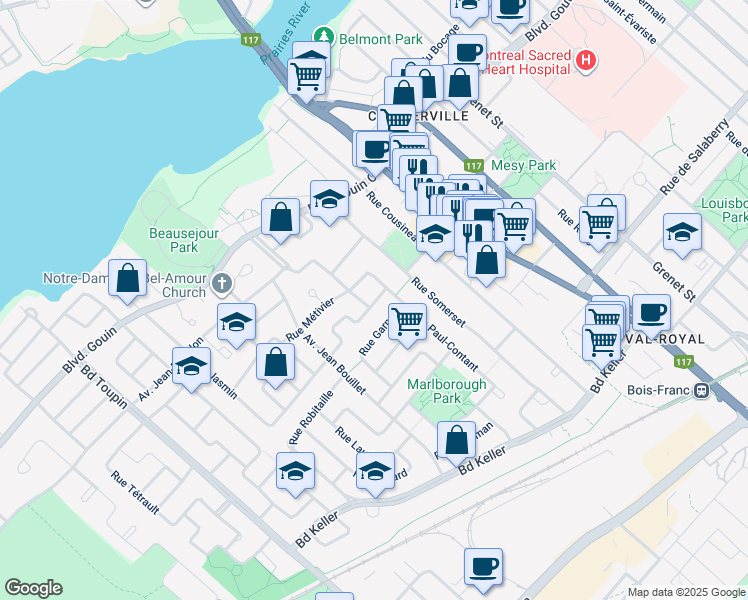 map of restaurants, bars, coffee shops, grocery stores, and more near 8205 Chemin du Golf in Montréal