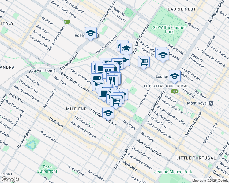 map of restaurants, bars, coffee shops, grocery stores, and more near 5310 Avenue Casgrain in Montréal