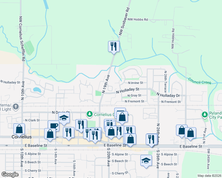 map of restaurants, bars, coffee shops, grocery stores, and more near 871 North 20th Way in Cornelius