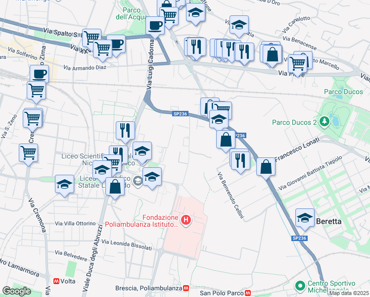 map of restaurants, bars, coffee shops, grocery stores, and more near 1 Via Romiglia in Brescia