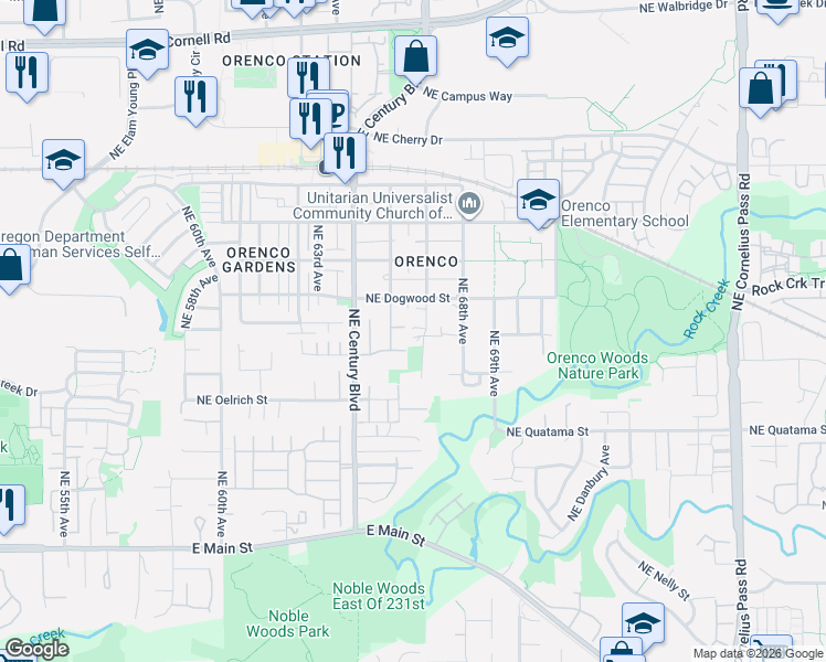 map of restaurants, bars, coffee shops, grocery stores, and more near 837 Northeast 67th Avenue in Hillsboro
