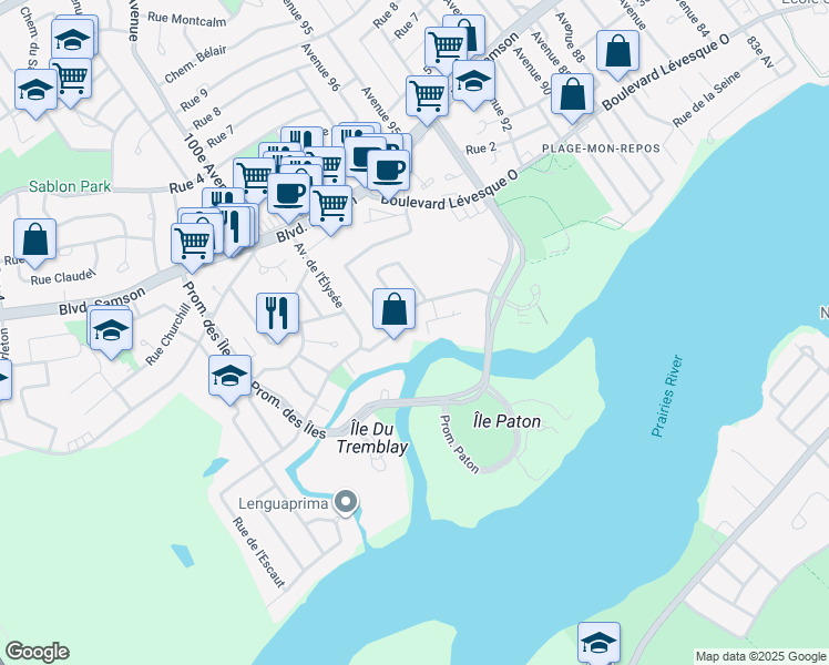 map of restaurants, bars, coffee shops, grocery stores, and more near 4500 Chemin des Cageux in Laval