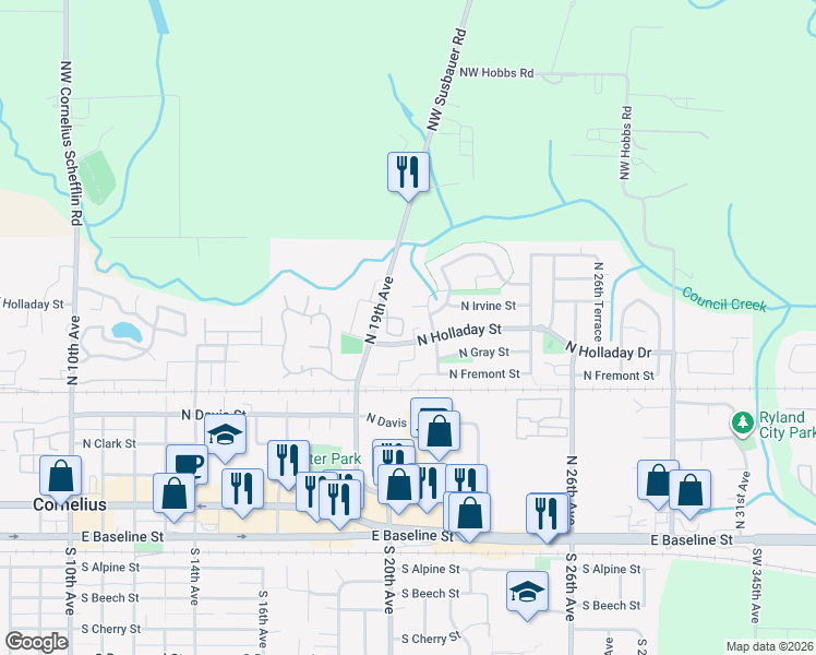 map of restaurants, bars, coffee shops, grocery stores, and more near 868 North 20th Way in Cornelius