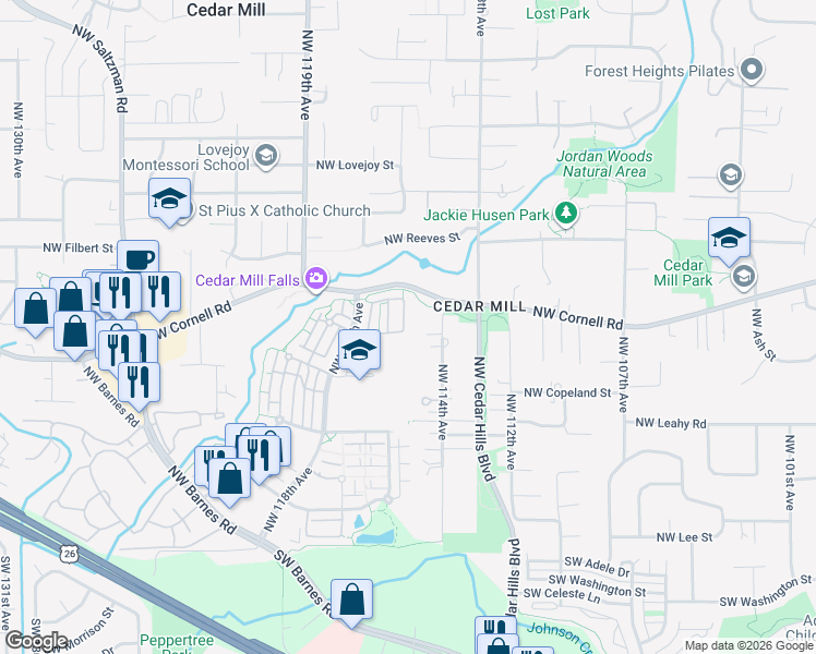 map of restaurants, bars, coffee shops, grocery stores, and more near 748 Northwest 118th Avenue in Portland