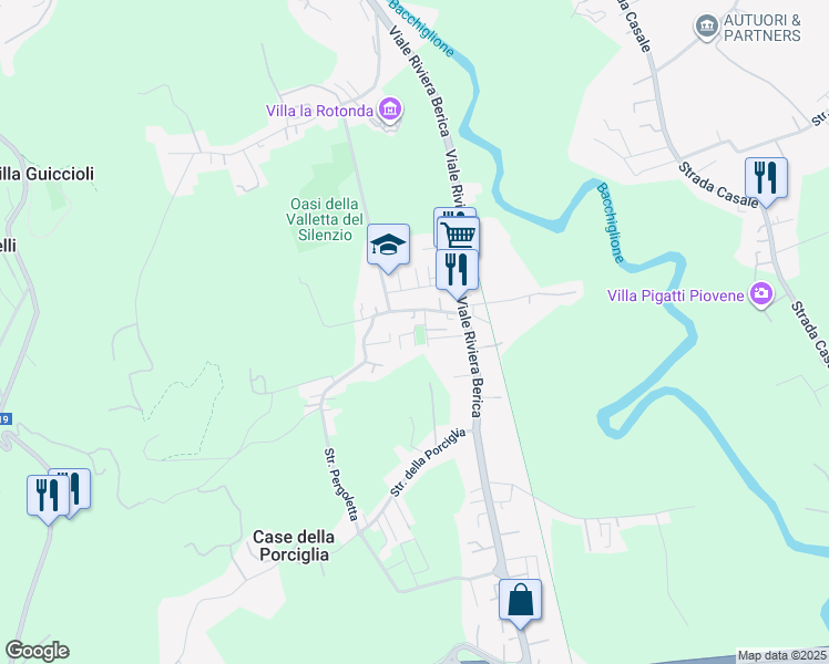 map of restaurants, bars, coffee shops, grocery stores, and more near Via Stromboli in Vicenza