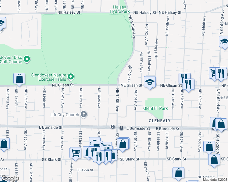 map of restaurants, bars, coffee shops, grocery stores, and more near 437 Northeast 148th Avenue in Portland