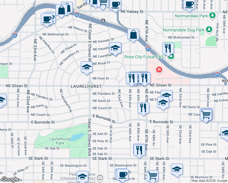 map of restaurants, bars, coffee shops, grocery stores, and more near in Portland