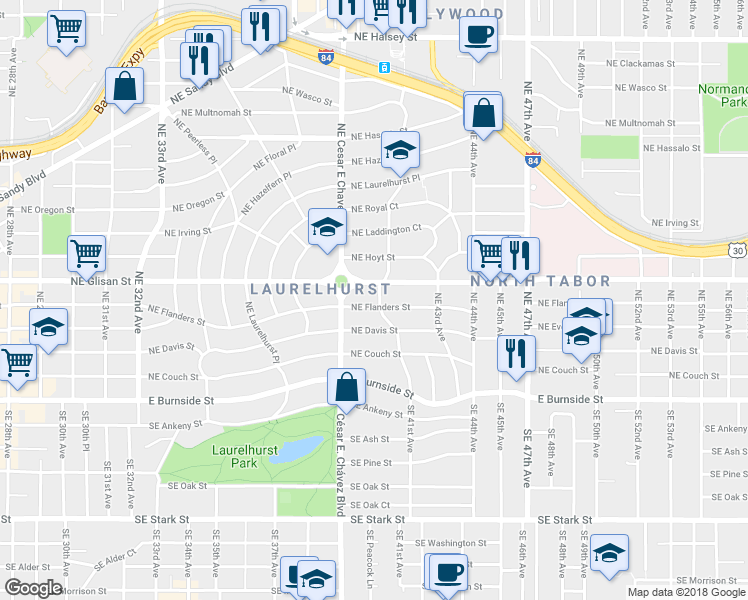map of restaurants, bars, coffee shops, grocery stores, and more near 3937 Northeast Glisan Street in Portland
