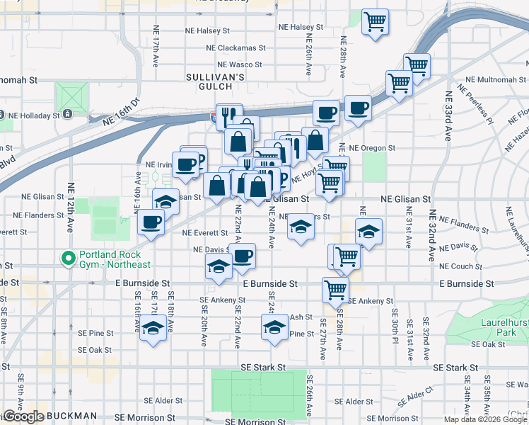 map of restaurants, bars, coffee shops, grocery stores, and more near in Portland
