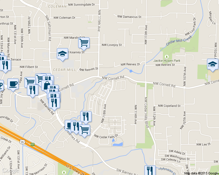 map of restaurants, bars, coffee shops, grocery stores, and more near 818 Northwest 118th Avenue in Portland