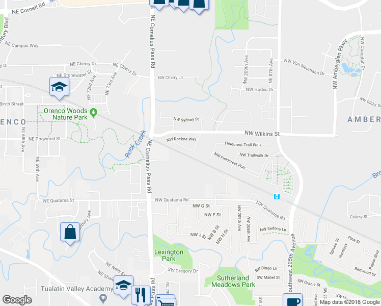 map of restaurants, bars, coffee shops, grocery stores, and more near 21300 Northeast Rockne Way in Hillsboro