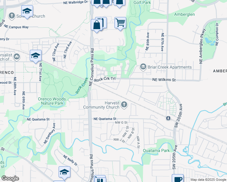map of restaurants, bars, coffee shops, grocery stores, and more near 21300 Northeast Rockne Way in Hillsboro