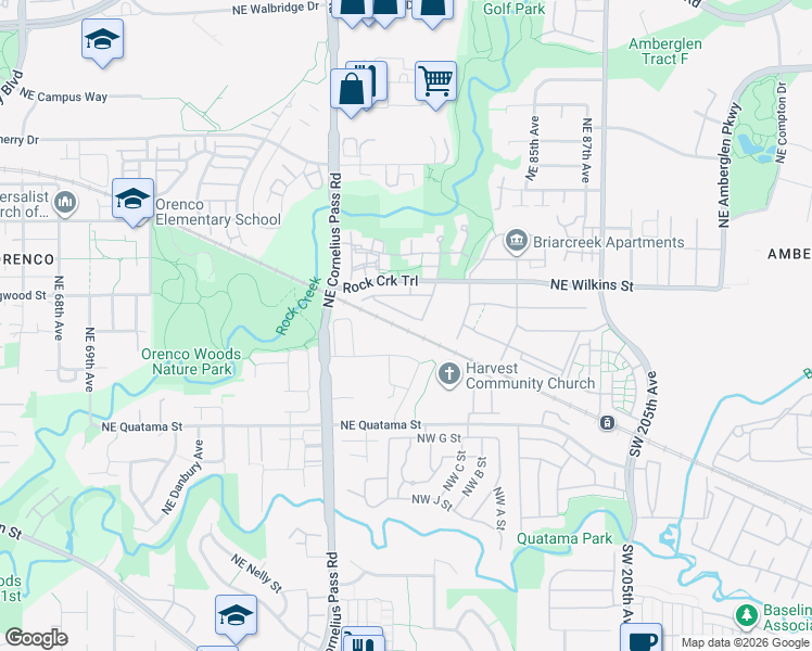 map of restaurants, bars, coffee shops, grocery stores, and more near 21300 Northeast Rockne Way in Hillsboro