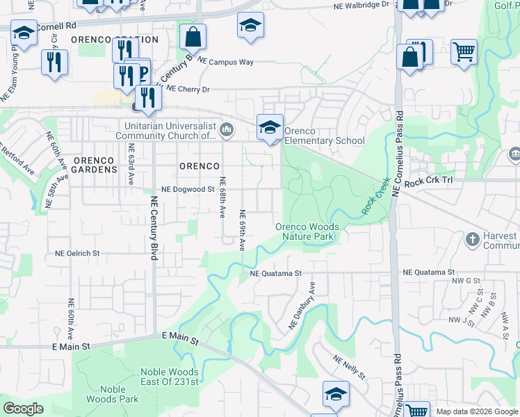 map of restaurants, bars, coffee shops, grocery stores, and more near 881 Northeast 70th Avenue in Hillsboro
