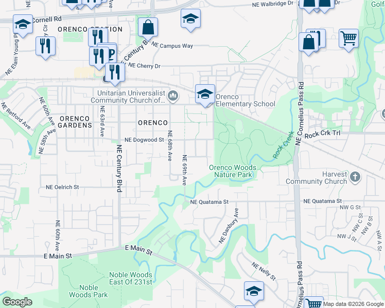 map of restaurants, bars, coffee shops, grocery stores, and more near 881 Northeast 70th Avenue in Hillsboro