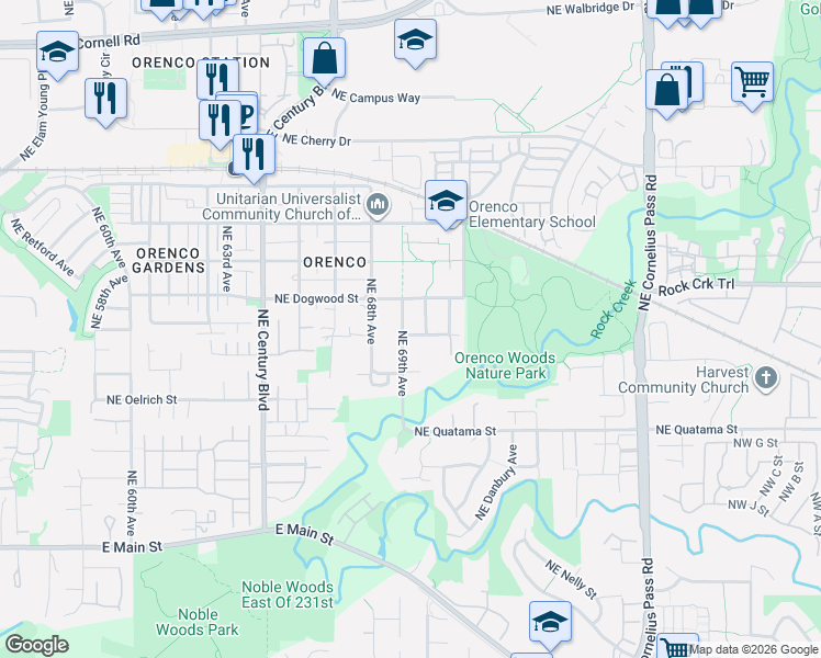 map of restaurants, bars, coffee shops, grocery stores, and more near 881 Northeast 70th Avenue in Hillsboro