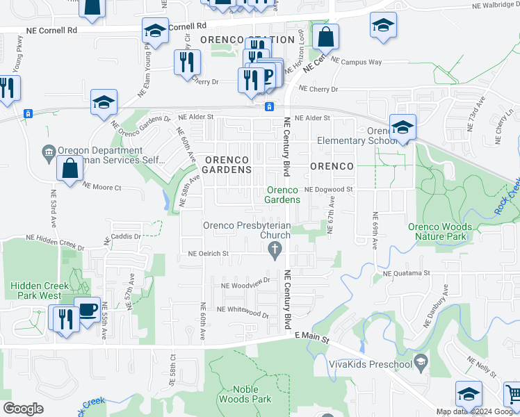 map of restaurants, bars, coffee shops, grocery stores, and more near 484 Northeast 63rd Way in Hillsboro