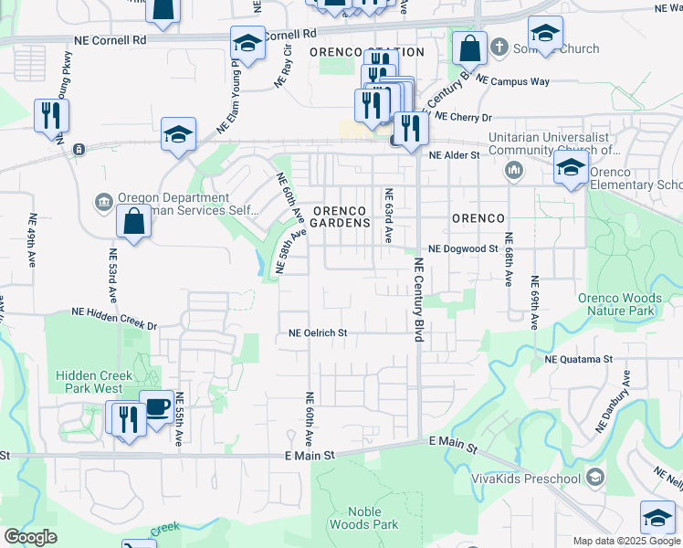 map of restaurants, bars, coffee shops, grocery stores, and more near 484 Northeast Caden Avenue in Hillsboro