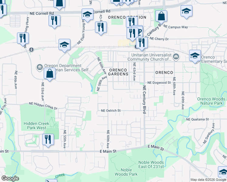 map of restaurants, bars, coffee shops, grocery stores, and more near 484 Northeast Caden Avenue in Hillsboro