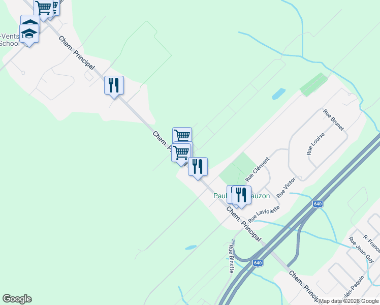 map of restaurants, bars, coffee shops, grocery stores, and more near 649 Chemin Principal in Saint-Joseph-du-Lac