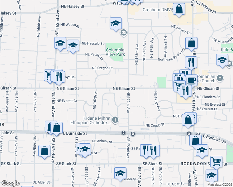 map of restaurants, bars, coffee shops, grocery stores, and more near 422 Northeast 170th Avenue in Portland