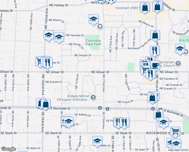 map of restaurants, bars, coffee shops, grocery stores, and more near 422 Northeast 170th Avenue in Portland