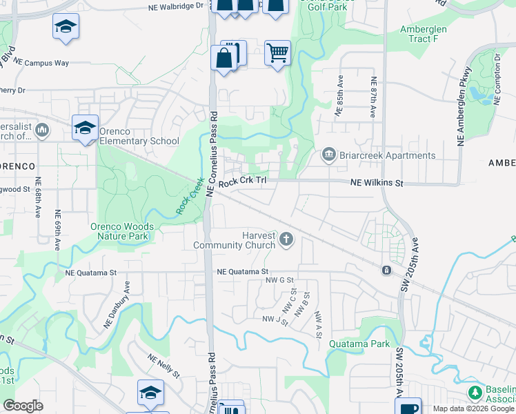 map of restaurants, bars, coffee shops, grocery stores, and more near 21300 Northeast Rockne Way in Hillsboro
