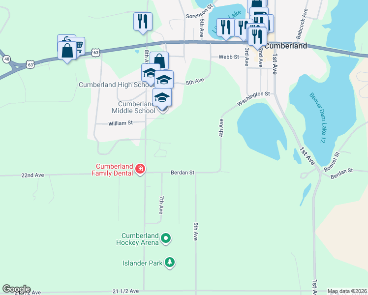 map of restaurants, bars, coffee shops, grocery stores, and more near 1550 Forest Street in Cumberland